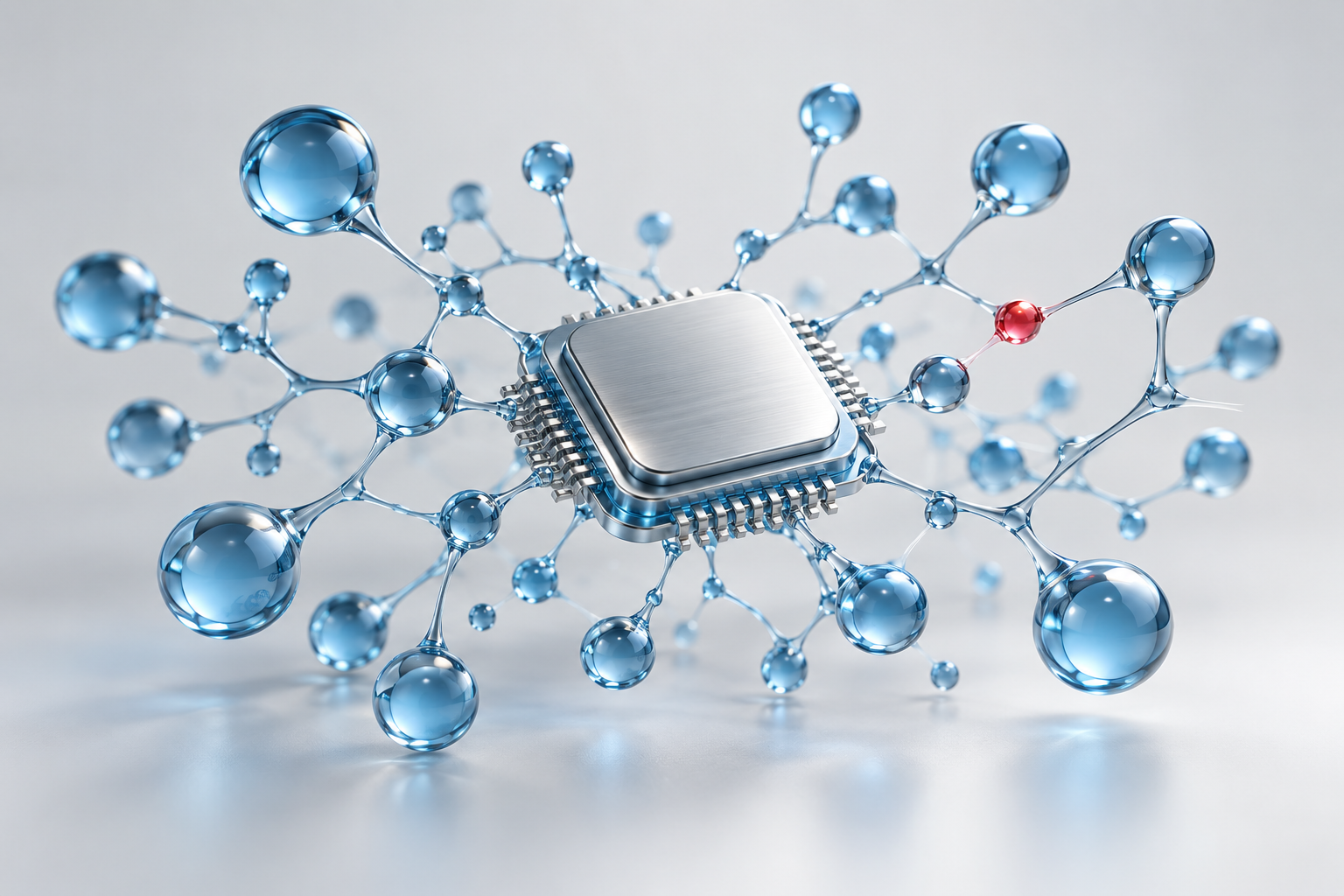 Procesador conectado a nodos que representan modelos de inteligencia artificial